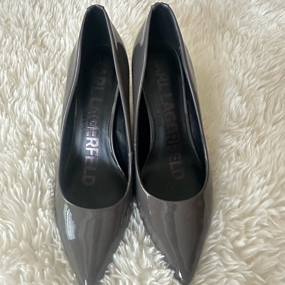 Karl Lagerfeld Glossy Gray Heels - Picture 1 of 10